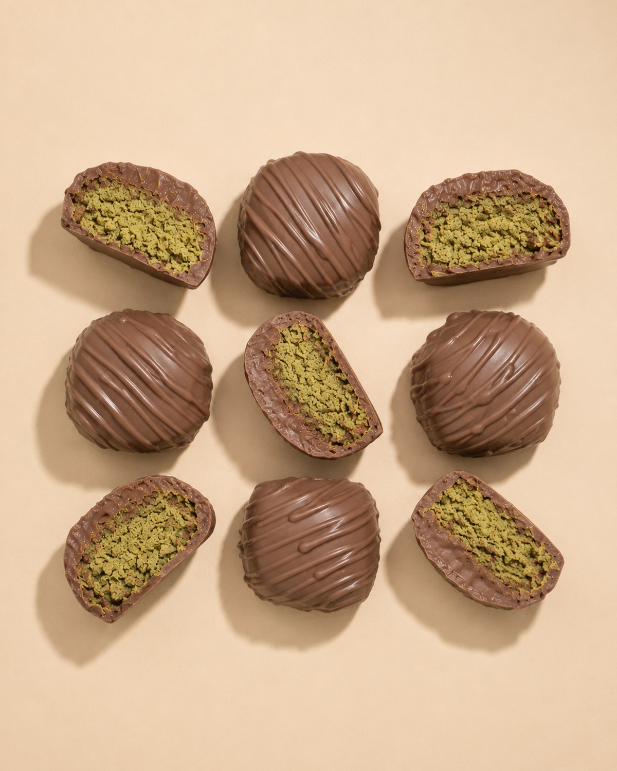 Chocolate bonbons with pistachio filling